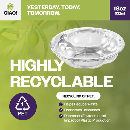 Vista 3 de CIAO! Tazón de fruta y ensalada PET transparente de 18 oz con tapa de cúpula rosa (150/caja)