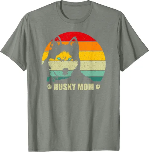 Vista 56 de Husky Mom Retro Dog Lover Mother Siberian Huskies Tee Women T-Shirt Asphalt Grey