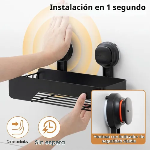 Vista 2 de LEVERLOC Shower Caddy - Ventosa de seguridad visual, estantes para ducha Negro