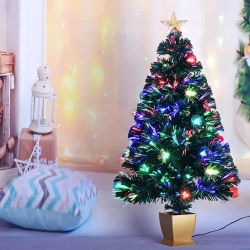 Vista 2 de 3ft Green Fiber Optic Christmas Tree,Prelit Artificial Tabletop mini Christmas Tree,Star,Butterfly and Ball Ornaments for Best Holiday Home