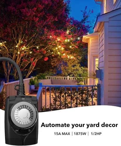 Vista 8 de HBN Outdoor Timer Outlet Waterproof, 24 Hour Mechanical Light Timers for Electrical Outlets Outdoor Weatherproof, 2 Grounded Outlets for Christmas