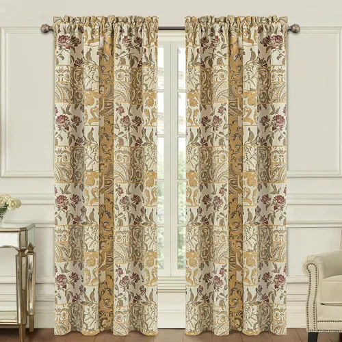 Vista 35 de Loom and Mill - Cortinas de lujo de jacquard para dormitorio, cortinas de damasco beige de 2 paneles con alzapaños, elegante cortina de ventana