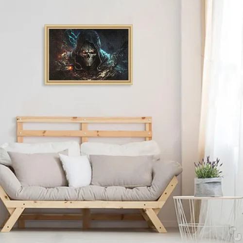 Vista 6 de Rompecabezas de madera de 500 piezas con estampado de calavera oscura, Zcon bolsa de almacenamiento con partición del alfabeto, fácil de resolver