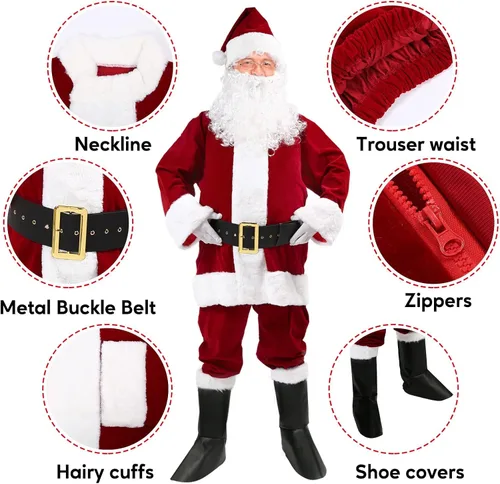 Vista 4 de Santa Claus Costume for Men Adult Santa Suit Christmas Deluxe Santa Costume Set Santa Outfit