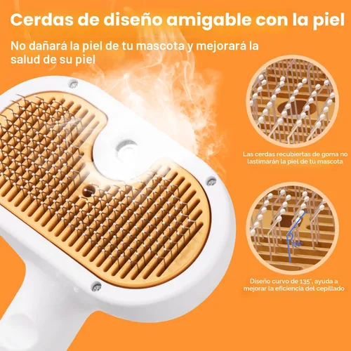 Vista 6 de Cepillo de vapor para mascotas para perros y gatos – Peine de depilación en aerosol 3 en 1 para quitar pelo y aseo, suaviza la piel y reduce