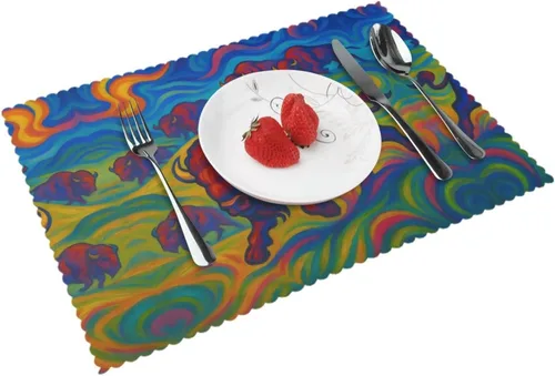 Vista 10 de Rectangular Placemats Set of 4, Heat Resistant Beach Sand Texture Printed Kitchen Dining Table Mats