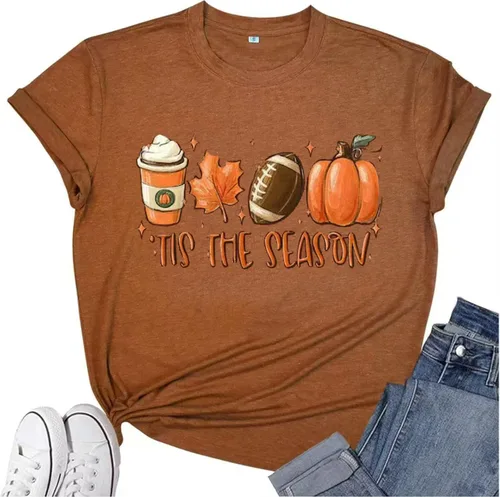 Vista 18 de Woffccrd - Camisetas divertidas con estampado de calabaza y leopardo para mujer, camisetas gráficas de manga corta de Halloween para mujer