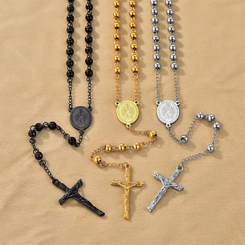 Vista 6 de ChainsProMax Collar de rosario Virgen MaríaSan CristófocoSan Miguel para mujer, foto personalizadatexto disponible-caja de regalo