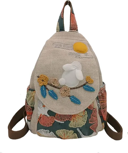 Vista 21 de HUANGGUOSHU Mochila de algodón tejida de algodón bohemio con bordado de lona estilo bohemio con múltiples bolsillos retro linda mochila cartera