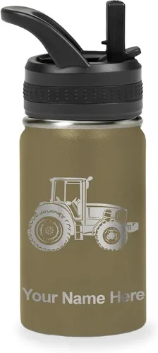 Vista 24 de LaserGram Botella de agua de doble pared abatible de 12 onzas con pajilla, tractor agrícola, grabado personalizado incluido (lavanda)