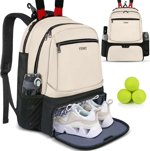 Vista 7 de Ytonet - Mochila de tenis para mujer y hombre, 2 raquetas Insulated Pocket and Ventilated Shoe Compartment, Gym Bags with Fence Hook for