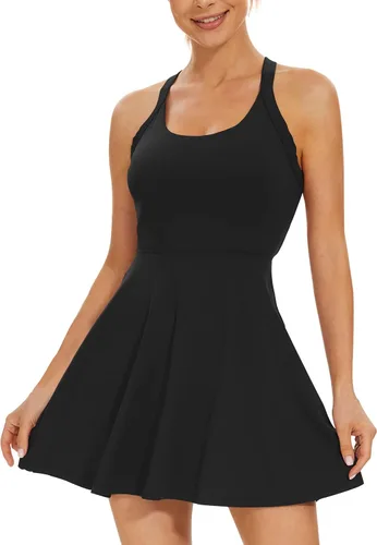 Vista 2 de Vestido de tenis con brasier y pantalones cortos incorporados, sin espalda, con bolsillo lateral trenzado, 2 en 1, vestido de baile de ballet