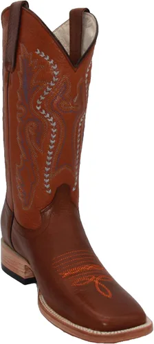 Vista 5 de Botas vaqueras de cuero genuino con punta cuadrada para hombre Talco negro