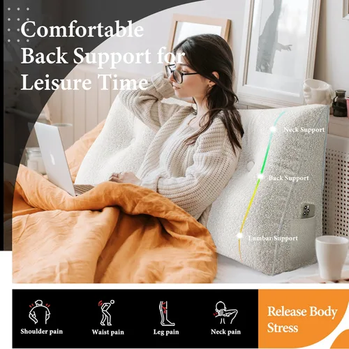 Vista 84 de Almohada de cabecera gruesa totalmente rellena tamaño Queen, cabecera acolchada suave y firme, soporte grande, triangular, almohada de cuña