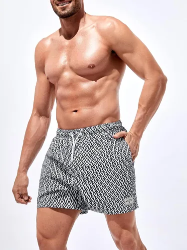 Vista 4 de OYOANGLE Traje de baño con estampado geográfico para hombre, de secado rápido, para playa, traje de baño