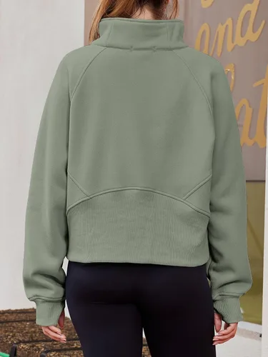 Vista 3 de WYNNQUE Womens Half Zip Cropped Pullover Sweatshirts Fleece Quarter Zipper Hoodies Winter Clothes Sweaters Thumb Hole