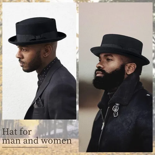 Vista 6 de Men's Women Crushable Pork Pie Fedora Hats 100% Wool Felt Porkpie Hats equiped a Grosgrain Ribbon with a Bow