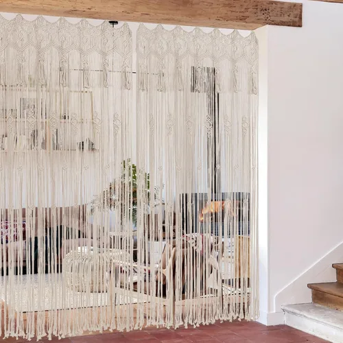 Vista 7 de ANMINY Cortinas de macramé de 79 x 37 pulgadas, cortinas bohemias con borlas hechas a mano de algodón macramé para colgar en la pared, cortina