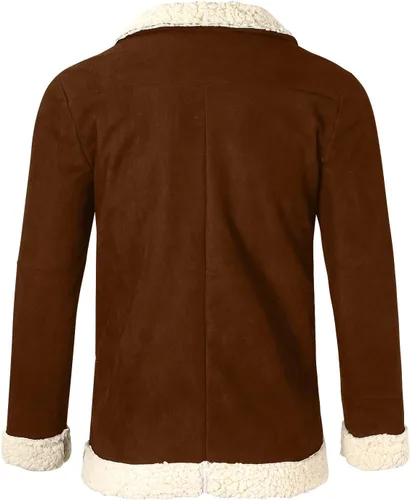 Vista 5 de WOSJKDJ Chaquetas de invierno para hombre, talla grande, de piel sintética, con forro de sherpa, chaquetas térmicas de piel de oveja de oveja