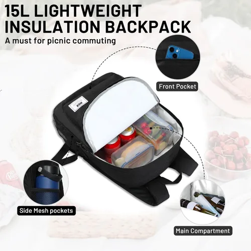 Vista 3 de MIER - Mochila térmica aislante pequeña a prueba de fugas, ligera y linda para hombres y mujeres para trabajar, picnic, camping, parque o viajes