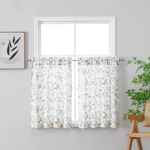 Vista 18 de Chyhomenyc Cortinas de mezcla de lino de 63 pulgadas de largo, 2 paneles de cortina con estampado floral filtrante de luz para sala de estar
