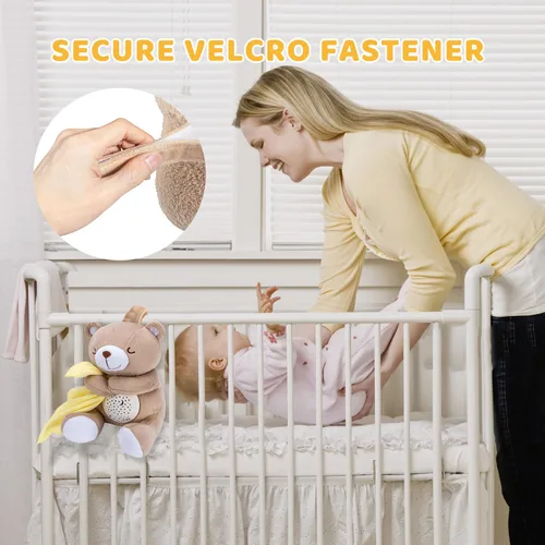 Vista 8 de BEREST Oso de sueño recargable para bebé, proyector de luz nocturna para decoración de guardería, sensor de latido del corazón de la madre, máquina