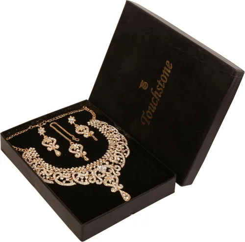Vista 92 de Conjunto precioso de collar con look real Indian Bollywood, maravillosamente decorado, conjunto de collar adornado para mujer.