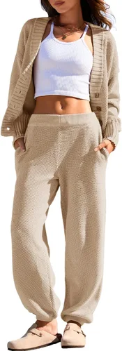Vista 3 de Yanekop Womens Two Piece Outfits V Neck Button Down Cardigan Sweater Sets Cozy Knit Loungewear Set