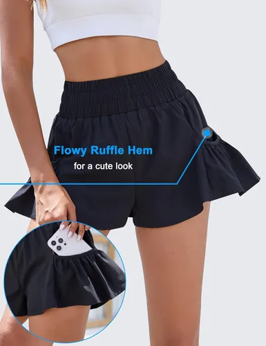 Vista 5 de BMJL Pantalones cortos de cintura alta para mujer, pantalones cortos atléticos para correr, entrenamiento, gimnasio, secado rápido, pantalones