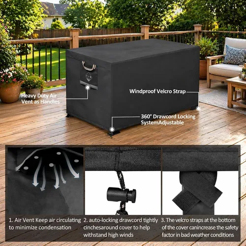 Vista 7 de QH.HOME - Cubierta rectangular para hoguera de 42 pulgadas, 600D resistente, 100% impermeable Fits 39-42 Inch Outdoor Propane/Gas Fire Pit
