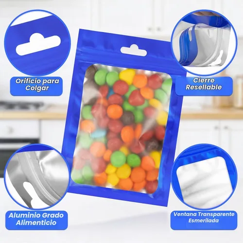 Vista 6 de ANZNKU 100 bolsas de Mylar azules, resellables a prueba de olores, bolsa