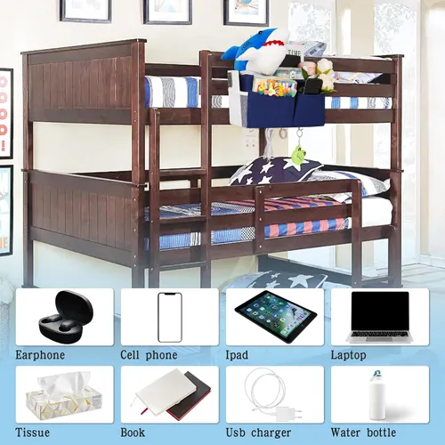 Vista 3 de Bolsa de almacenamiento para mesita de noche con 4 ganchos, organizador colgante multifunción para cabeceros, literas, cama de hospital