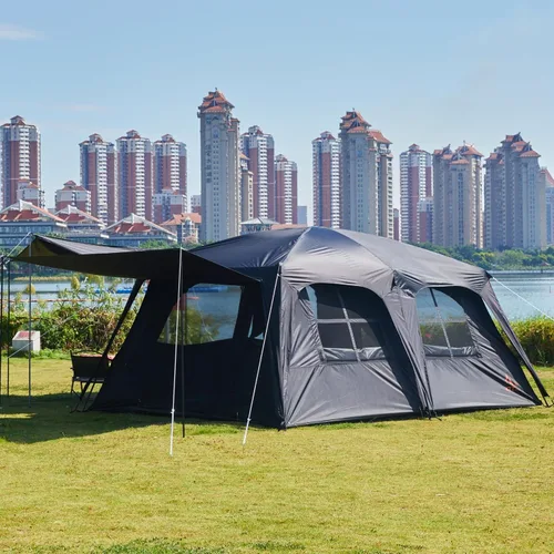 Vista 9 de KTT Extra Large Tent 6-10-12-14 Person(A),Family Cabin Tents,2 Rooms,3 Doors and 3 Windows with Mesh,Straight Wall,Waterproof,Double Layer,Big Tent