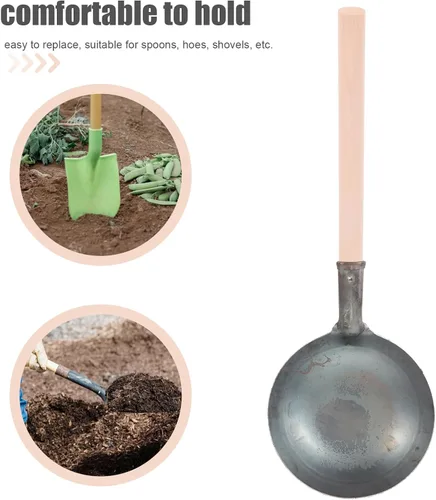 Vista 4 de Lurrose Mango de madera de repuesto para pala y cucharón de 11.81 pulgadas, mango ergonómico multiusos para herramientas de jardinería y hogar
