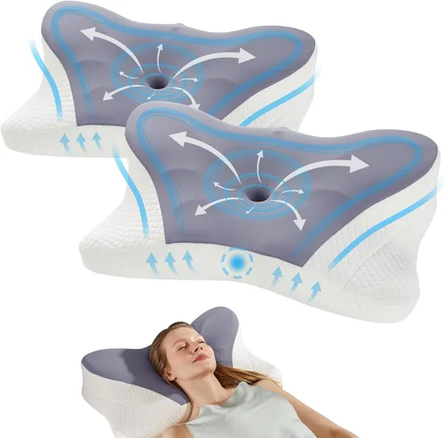 Vista 10 de Sweetcrispy Almohada cervical para cuello y hombro, almohadas ergonómicas de espuma viscoelástica, contorno lateral para adultos, soporte ortopédico