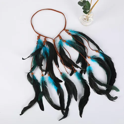 Vista 6 de Long tiantian Diadema gitana india Gangel Boho Feather Diadema con plumas blancas y marrones Accesorios de graduación para el cabello de las mujeres