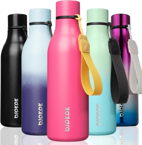 Vista 14 de BJPKPK Botellas de agua aisladas, botella de agua de metal de acero inoxidable de 12 onzas con correa, sin BPA a prueba de fugas, jarras, tazas