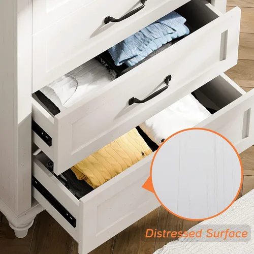 Vista 5 de WAMPAT Cómoda blanca de 5 cajones para dormitorio, organizador de almacenamiento de aparadores de mediados de siglo con asas de metal y patas