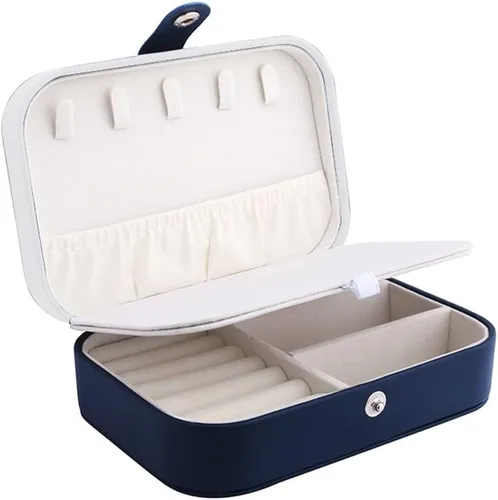 Vista 9 de Organizador de joyas de piel sintética de doble capa para mujeres y niñas, caja organizadora de joyas para collares, anillos y aretes