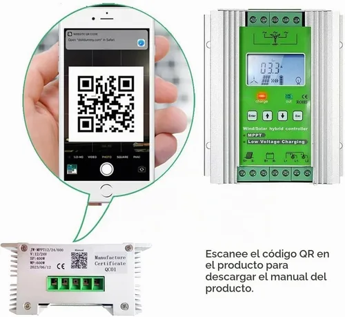 Vista 6 de Controlador de carga híbrido solar eólico de 1000 W, regulador de carga MPPT de 12 V/24 V, regulador de carga con pantalla LCD y carga de descarga