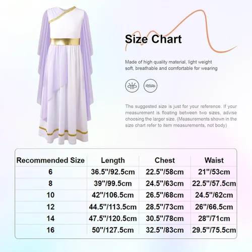 Vista 5 de Disfraz de Toga griego antiguo para niñas, vestido de princesa griego sin mangas, disfraz de Halloween, dios, cosplay