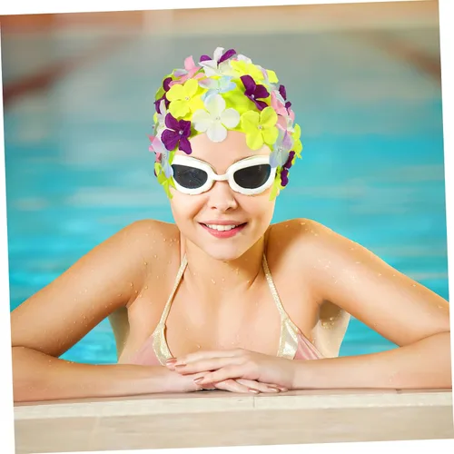 Vista 4 de VANZACK Gorros de ducha para mujer, gorro de natación con flores, gorro de natación floral, gorro de natación para mujer