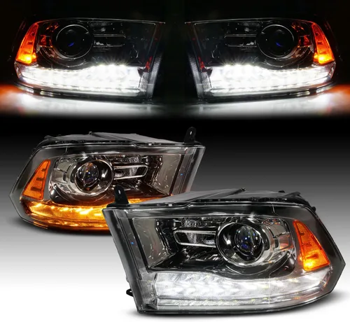 Vista 11 de AmeriLite - Conjunto de faros delanteros de repuesto para Dodge Ram 1500 2500 3500, modelos de proyector dual/cuadruple Switchback, tubo LED cromo