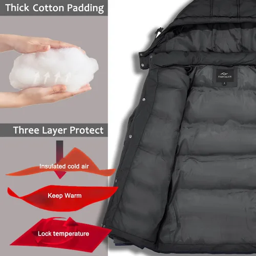 Vista 3 de FARVALUE Abrigos de invierno para hombre, chaqueta acolchada gruesa para invierno, parka acolchada con capucha