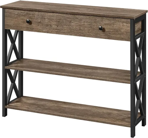 Vista 15 de Topeakmart Mesa consola de 40 pulgadas con 2 salidas y 2 puertos USB, mesa de entrada extra larga con cajón y diseño en forma de X, mesa de sofá Gris