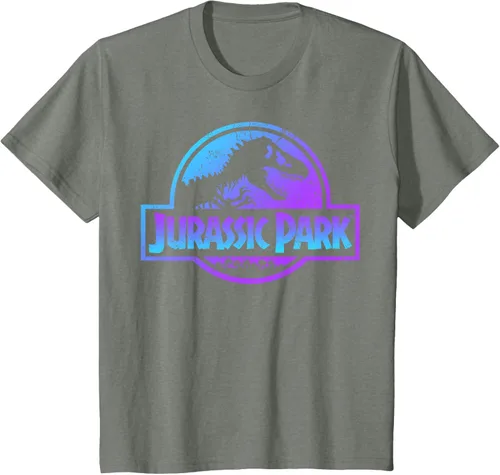 Vista 92 de Jurassic Park Camiseta de manga corta con logotipo Fossil azul y morado Negro