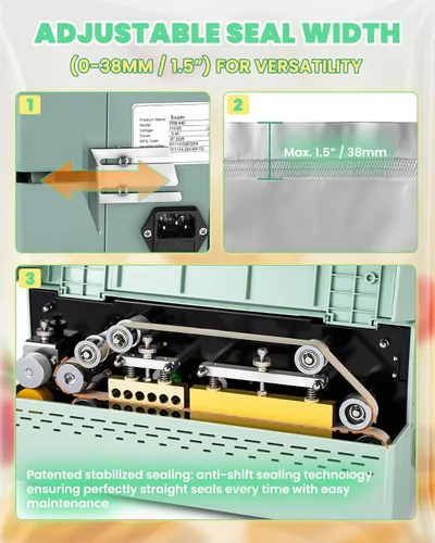 Vista 6 de Máquina de sellado térmico comercial, sellador automático de banda continua 32-482 ° F ajustable con pantalla táctil LED inteligente Rápida