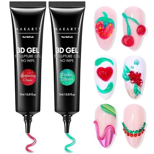 Vista 10 de Makartt Arte de uñas en gel 3D, pegamento de gel para esculpir para dibujar, moldear, escultura, gemas y decoración, esmalte de gel transparente que