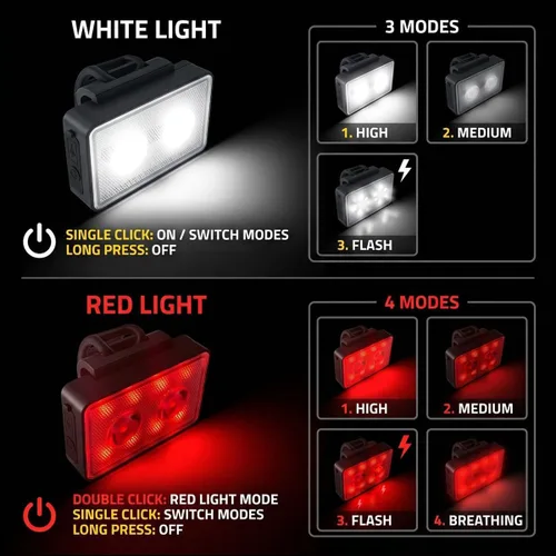 Vista 3 de Bike Lights for Night Riding, USB Rechargeable, Front and Back, 3+4 Modes, Headlight and Taillight Set, IP44 Waterproof, Accessories, Night, (2 Pack)