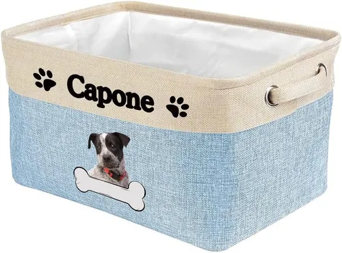 Vista 42 de Cesta de almacenamiento decorativa personalizada para cachorros, caja de juguetes rectangular de tela con 2 asas para organizar armario, garaje Azul